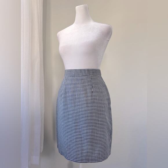 Vintage ‘90s Rampage Navy Blue & White Gingham Print Mini Skirt - Picture 3 of 8